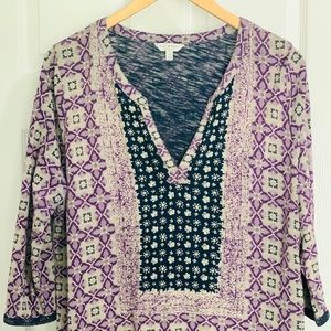 Purple and Navy Blue Lucky Brand Peasant Top